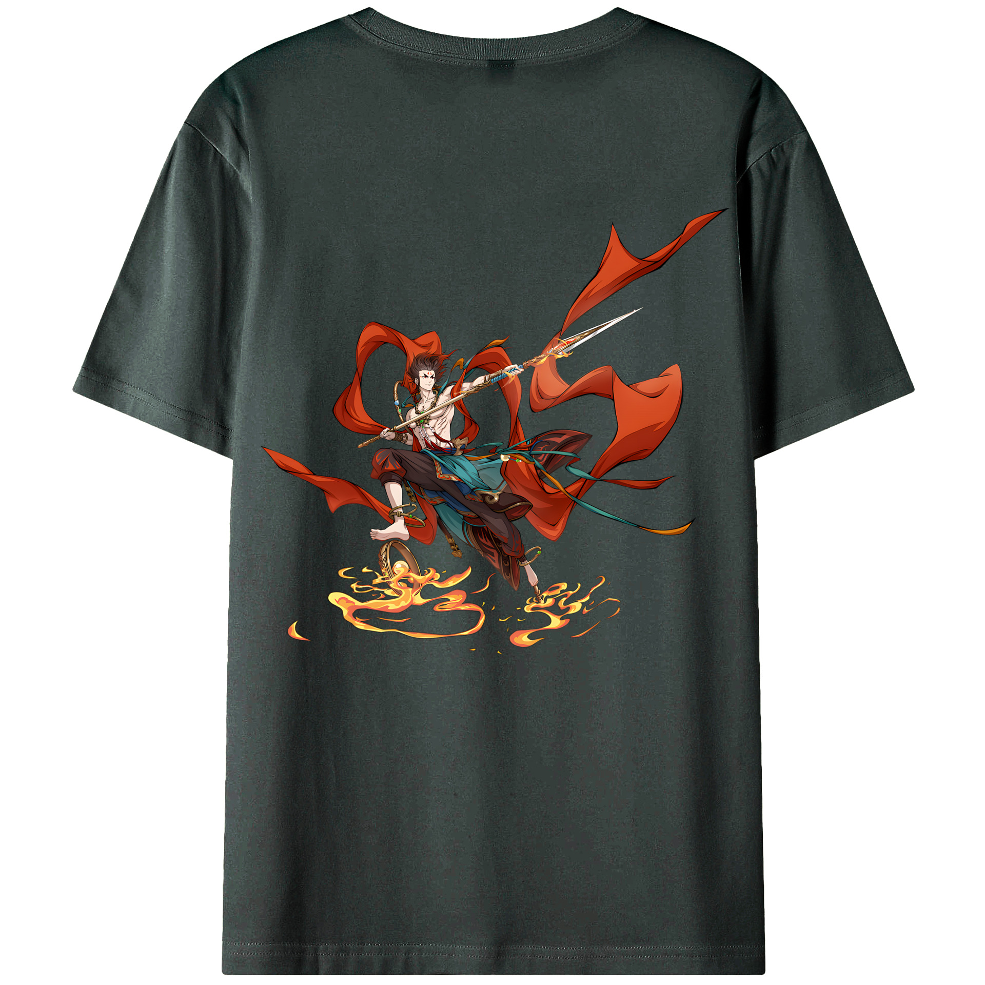 （画像用） Ne Zha 2 ナタ 魔童の大暴れ 綿100％ メンズ半袖Tシャツ（バックプリント） 通気性